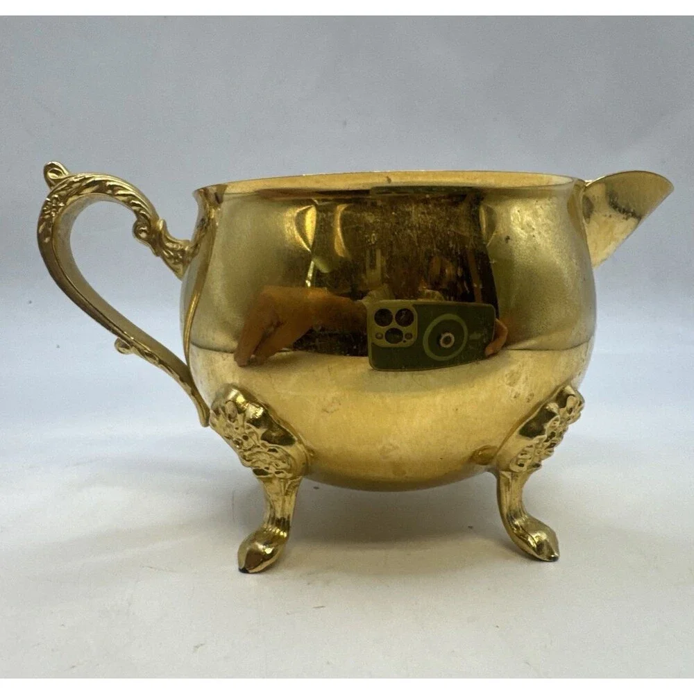 Vintage Footed Brass Metal Footed Creamer & Sugar Bowl   Set